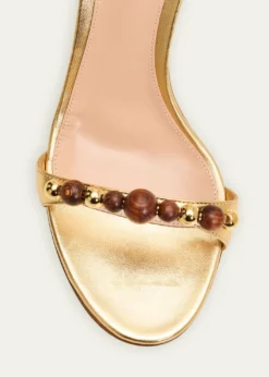 Gianvito Rossi95mm Beaded Metallic Nappa Leather Ankle-Tie Sandals