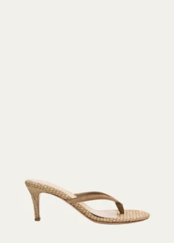 Gianvito Rossi70mm Calypso Suede and Raffia Heeled Thong Sandals