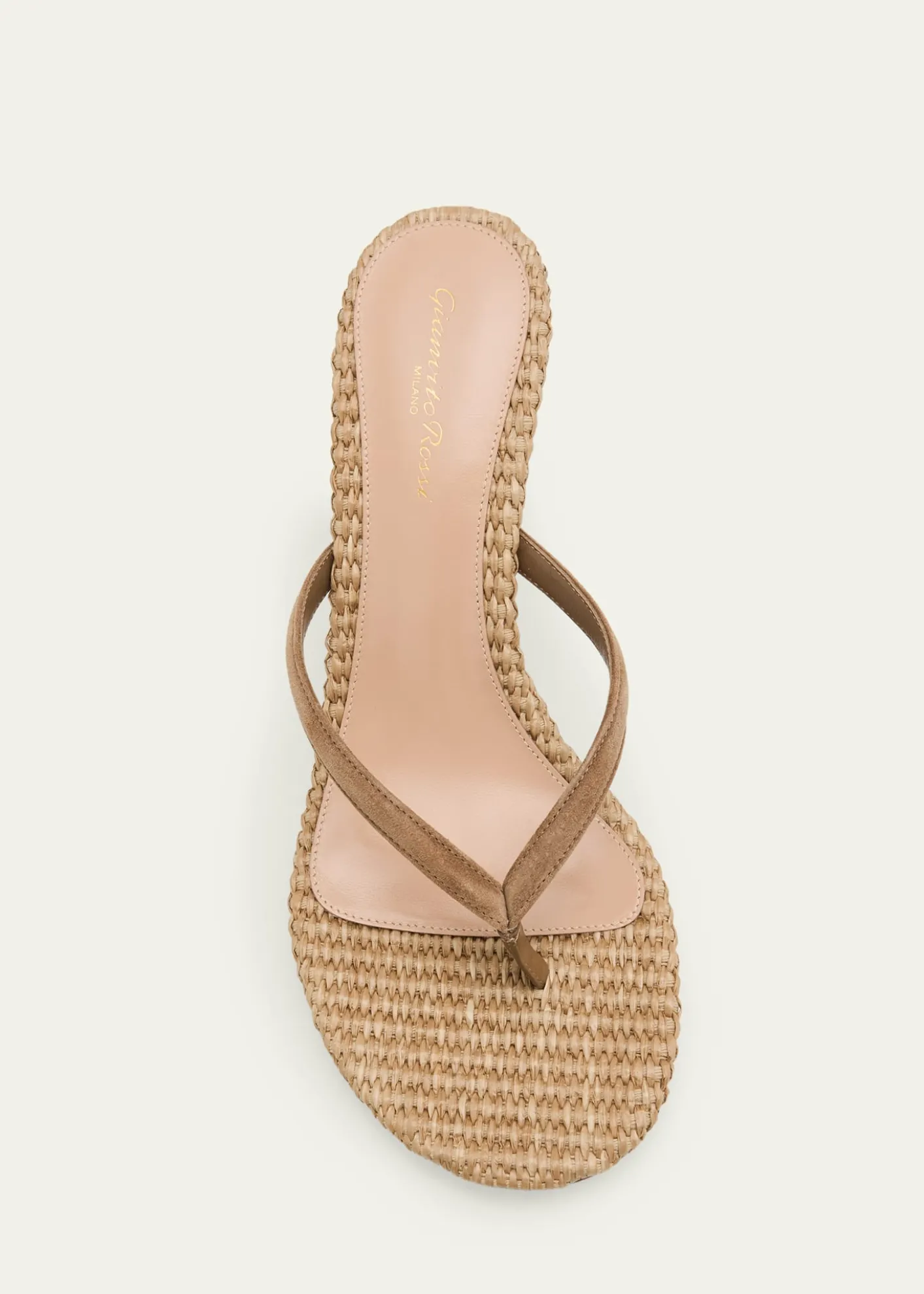 Gianvito Rossi70mm Calypso Suede and Raffia Heeled Thong Sandals