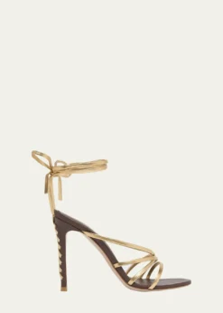 Gianvito Rossi105mm Metallic Leather Ankle-Tie Sandals