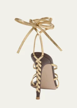 Gianvito Rossi105mm Metallic Leather Ankle-Tie Sandals