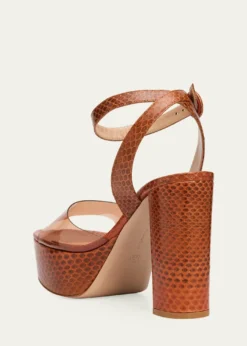 Gianvito Rossi70mm Plexi Snake-Embossed Leather Platform Sandals