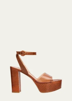 Gianvito Rossi70mm Plexi Snake-Embossed Leather Platform Sandals