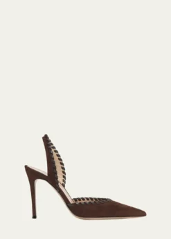 Gianvito Rossi85mm Whipstitch Suede Slingback Pumps