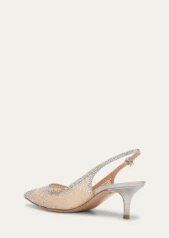 Gianvito RossiStrass Organza Kitten-Heel Slingback Pumps