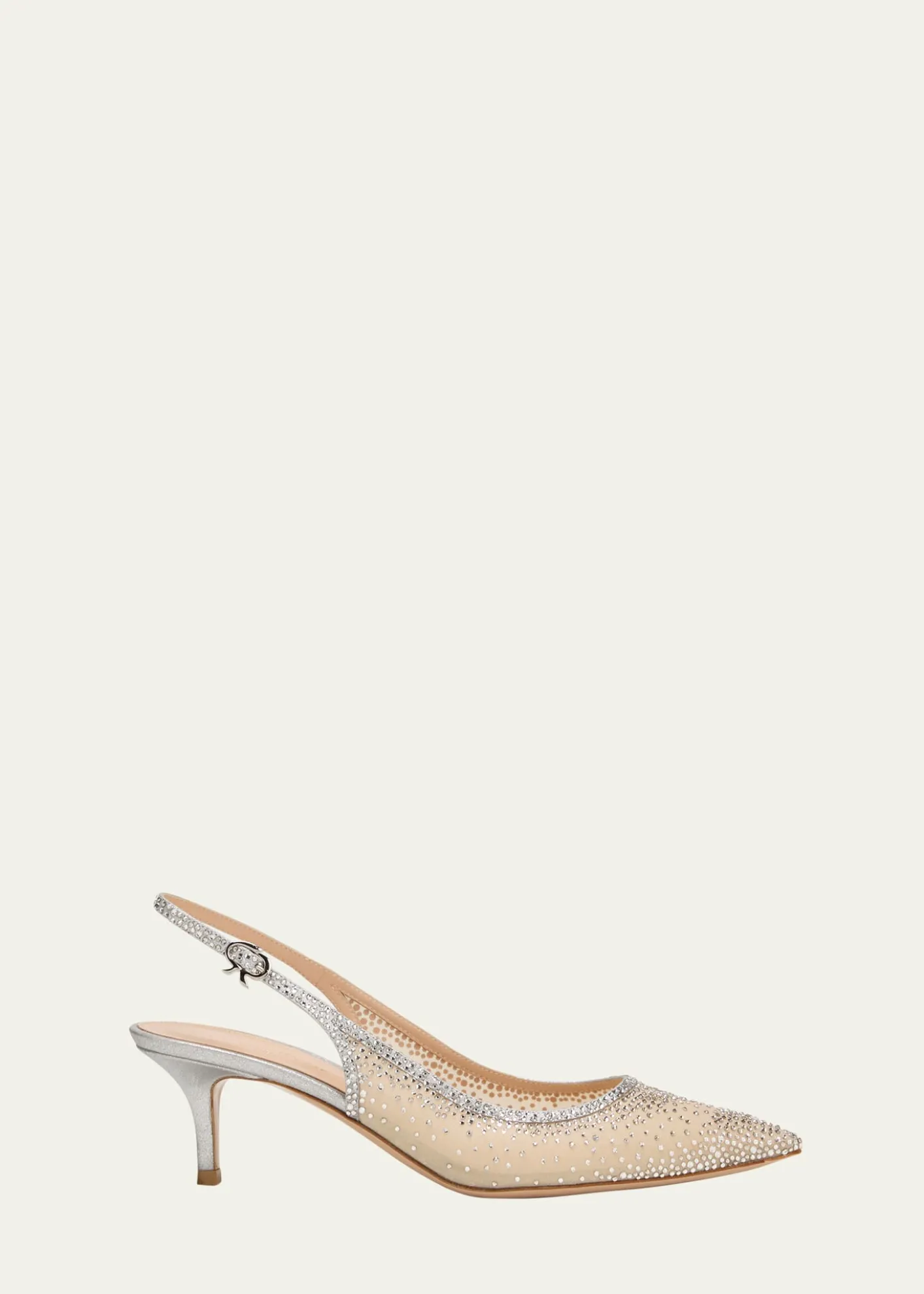 Gianvito RossiStrass Organza Kitten-Heel Slingback Pumps