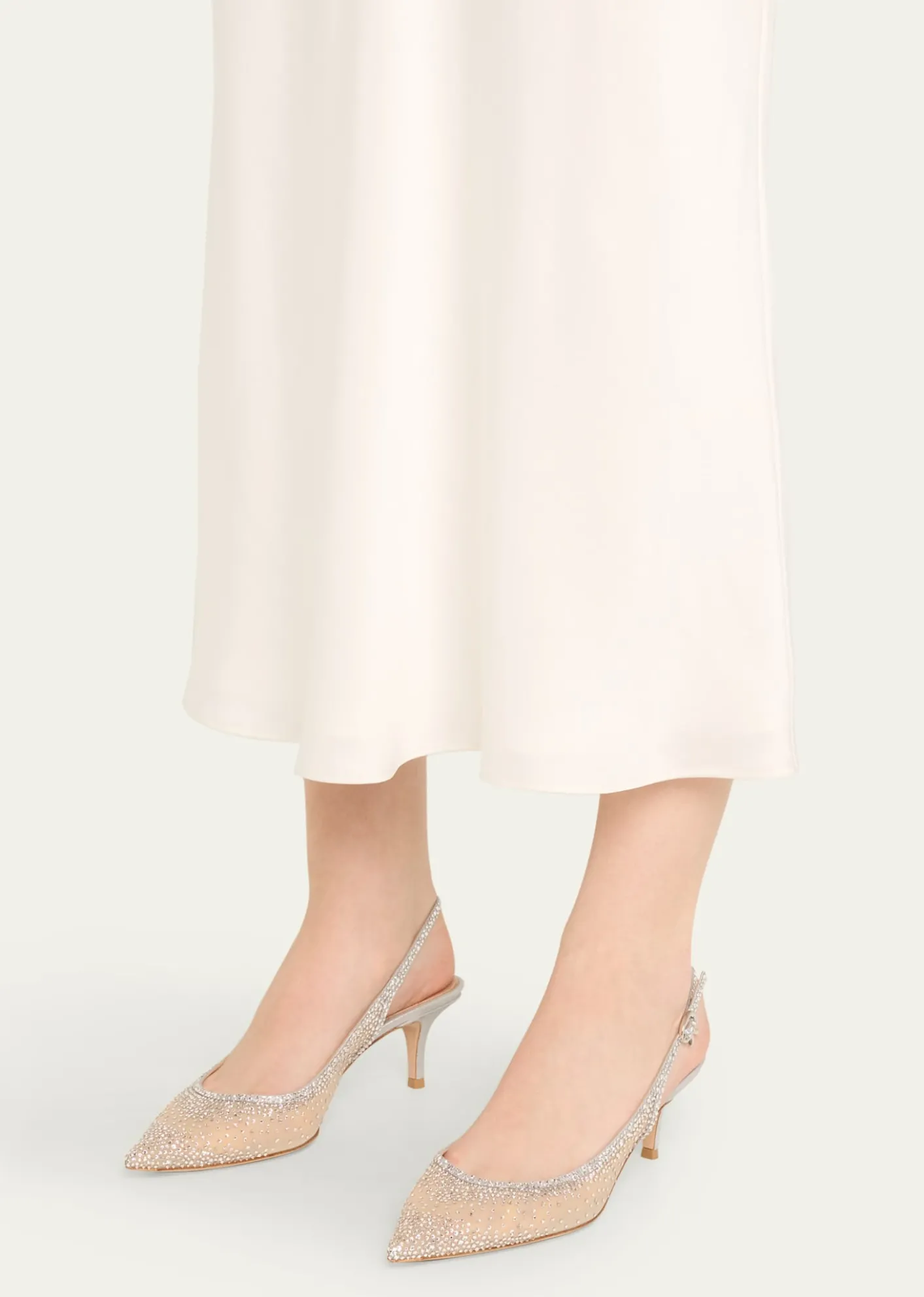 Gianvito RossiStrass Organza Kitten-Heel Slingback Pumps