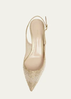 Gianvito RossiStrass Organza Kitten-Heel Slingback Pumps