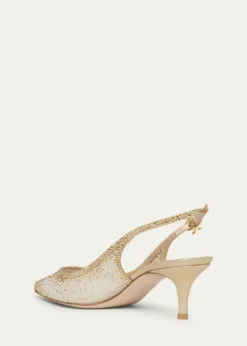 Gianvito RossiStrass Organza Kitten-Heel Slingback Pumps