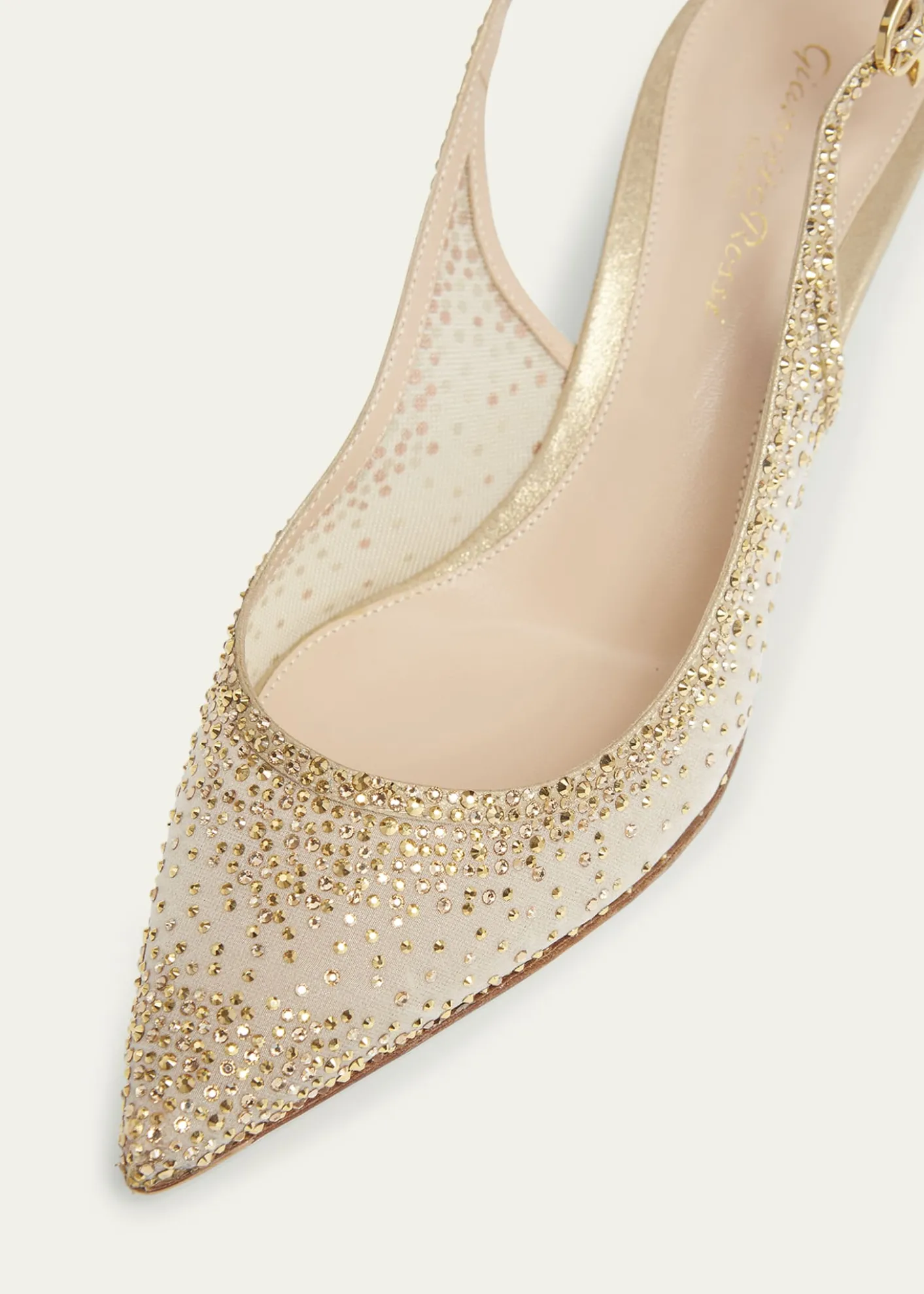 Gianvito RossiStrass Organza Kitten-Heel Slingback Pumps