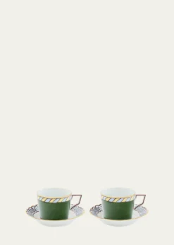 GINORI 1735Il Viaggio di Nettuno Luna 7.4 oz. Teacups & Saucers, Set of 2