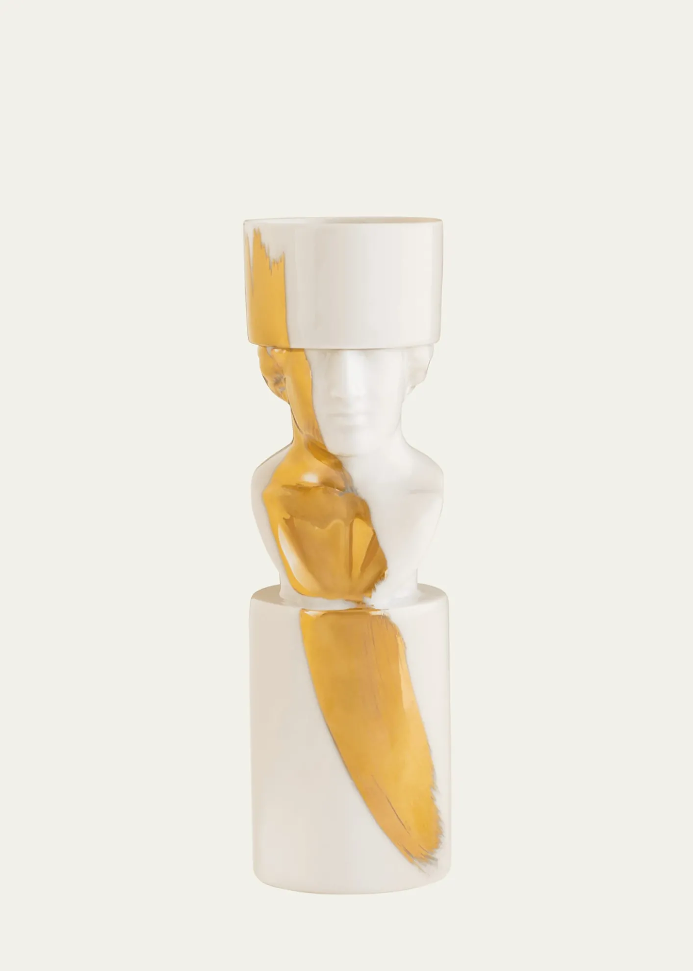 GINORI 1735The Scholar Candleholder, White/Gold - LCDC Collection