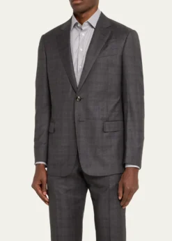 Giorgio ArmaniMen's Brushed Wool Plaid Classic Fit Suit