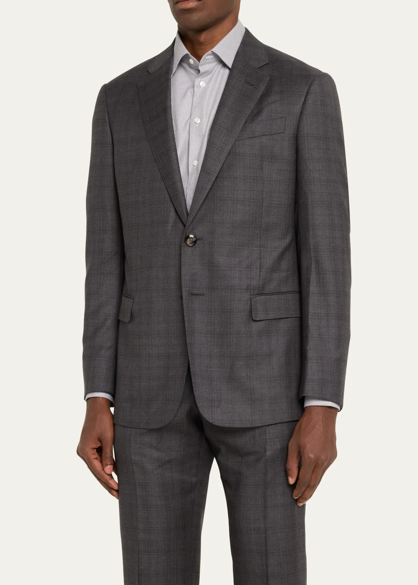 Giorgio ArmaniMen's Brushed Wool Plaid Classic Fit Suit
