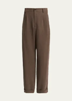 Giorgio ArmaniMen's Hemp Pleated Wide-Leg Pants