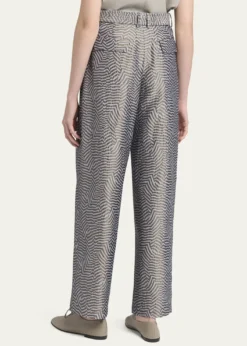 Giorgio ArmaniAnimalier Silk Jacquard Straight-Leg Paperbag Trousers