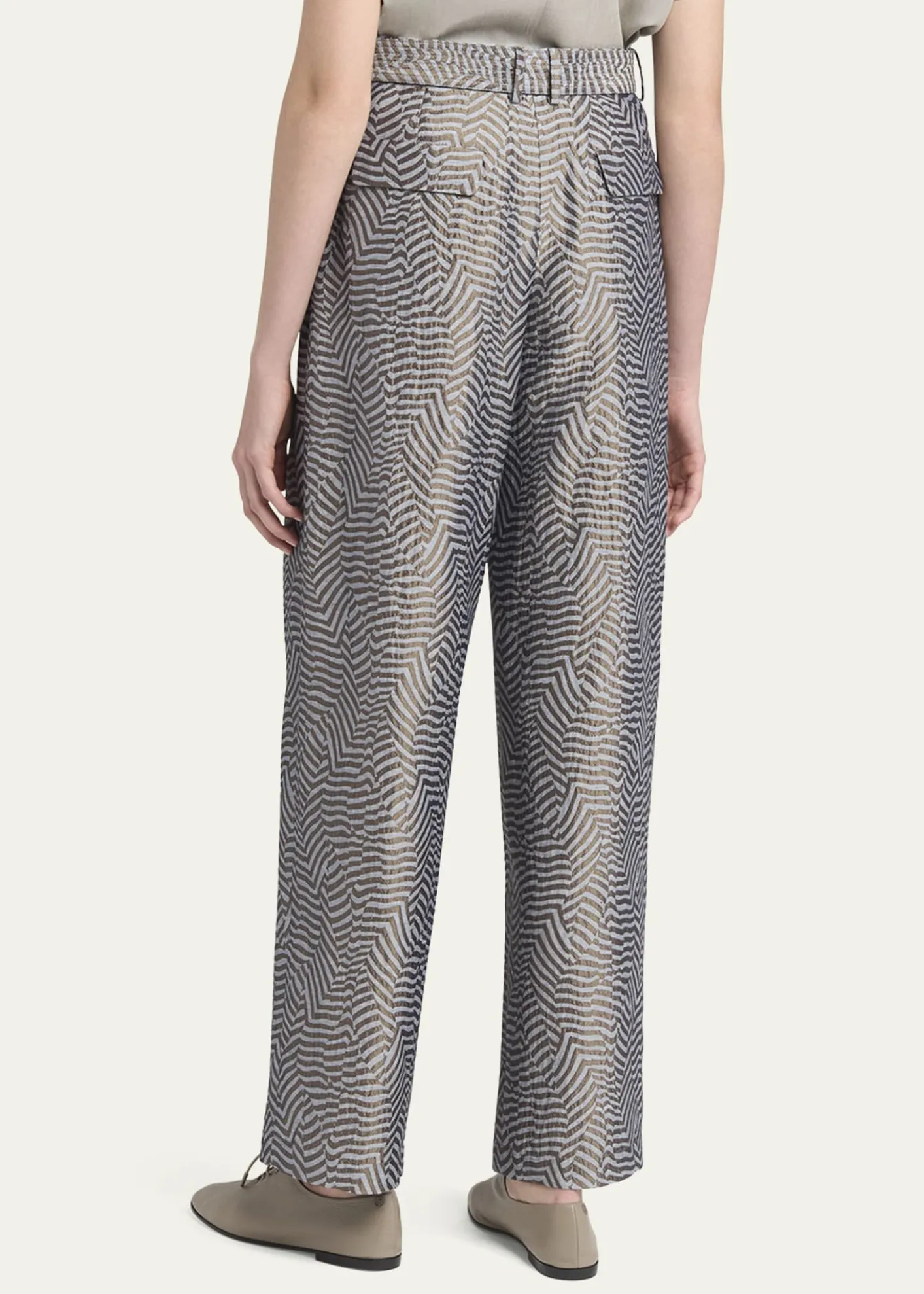 Giorgio ArmaniAnimalier Silk Jacquard Straight-Leg Paperbag Trousers