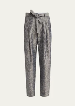 Giorgio ArmaniAnimalier Silk Jacquard Straight-Leg Paperbag Trousers