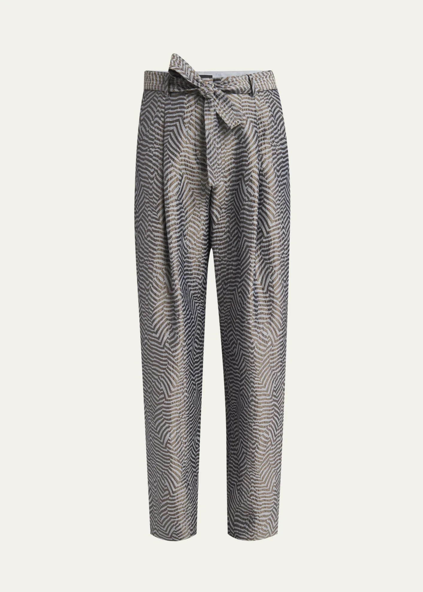 Giorgio ArmaniAnimalier Silk Jacquard Straight-Leg Paperbag Trousers