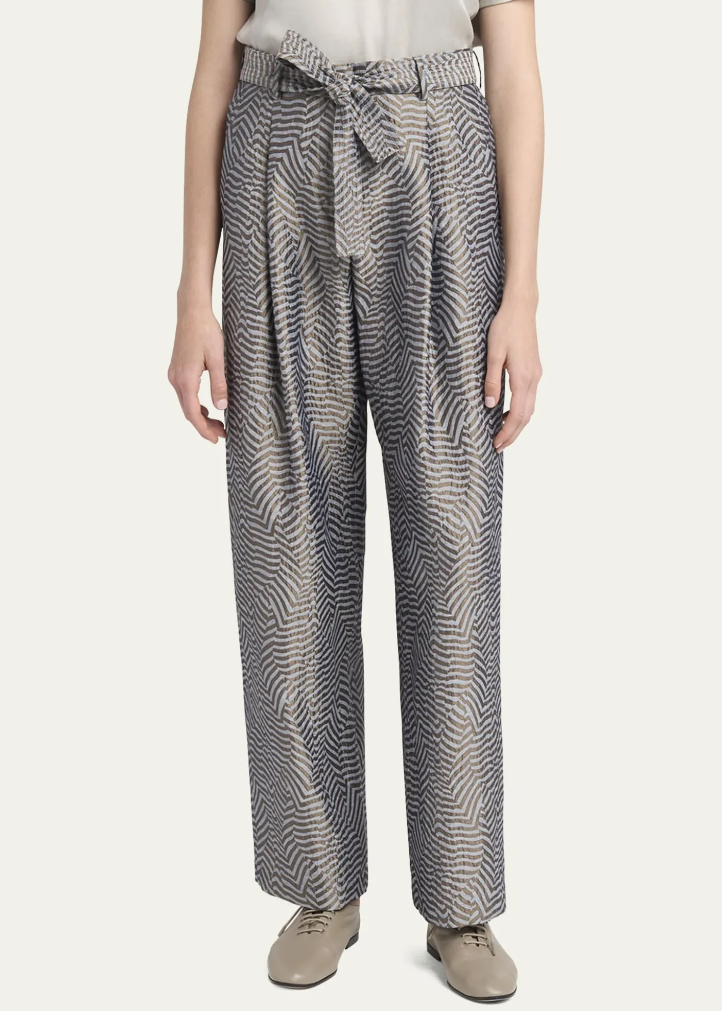 Giorgio ArmaniAnimalier Silk Jacquard Straight-Leg Paperbag Trousers