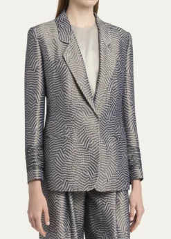 Giorgio ArmaniAnimalier Silk Jacquard Single-Breasted Blazer Jacket