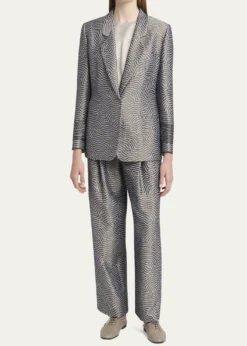Giorgio ArmaniAnimalier Silk Jacquard Single-Breasted Blazer Jacket