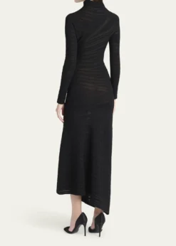 Giorgio ArmaniAsymmetric Tonal Striped Jersey Mock-Neck Midi Dress