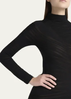 Giorgio ArmaniAsymmetric Tonal Striped Jersey Mock-Neck Midi Dress