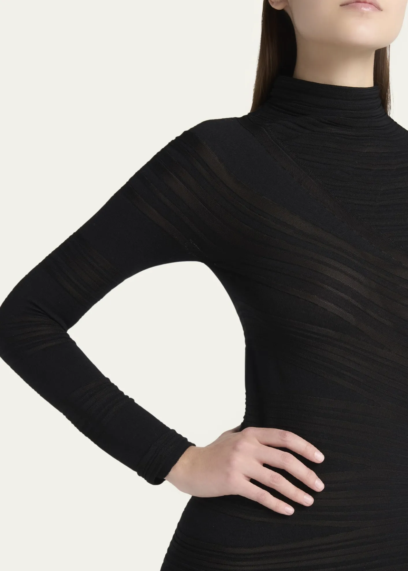 Giorgio ArmaniAsymmetric Tonal Striped Jersey Mock-Neck Midi Dress