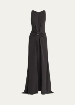 Giorgio ArmaniBeaded-Ring Silk Georgette Backless Gown