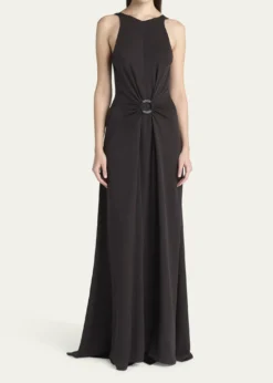 Giorgio ArmaniBeaded-Ring Silk Georgette Backless Gown