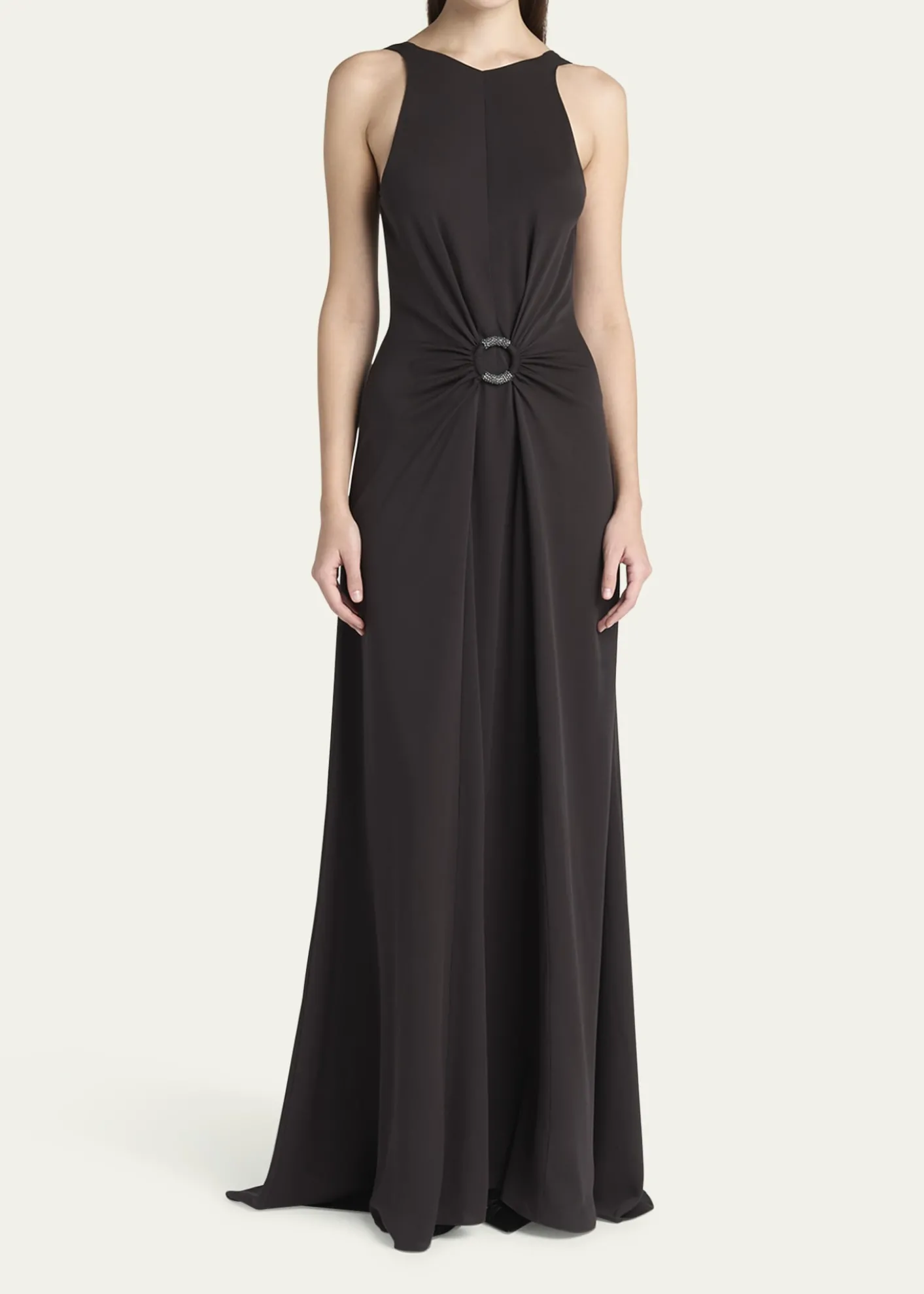 Giorgio ArmaniBeaded-Ring Silk Georgette Backless Gown