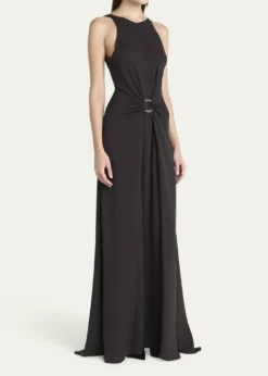 Giorgio ArmaniBeaded-Ring Silk Georgette Backless Gown