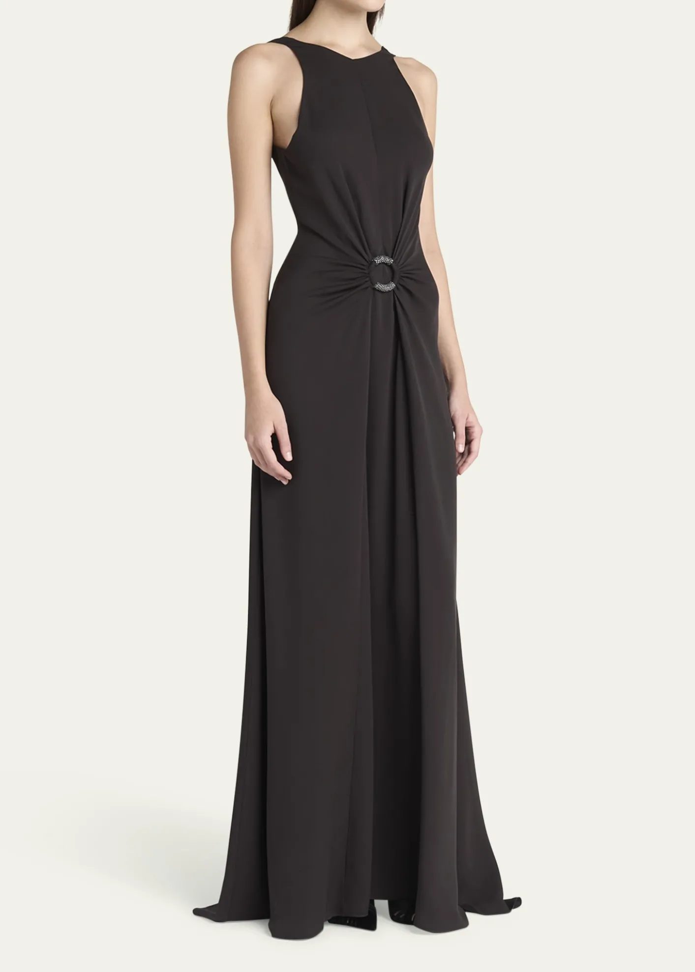 Giorgio ArmaniBeaded-Ring Silk Georgette Backless Gown