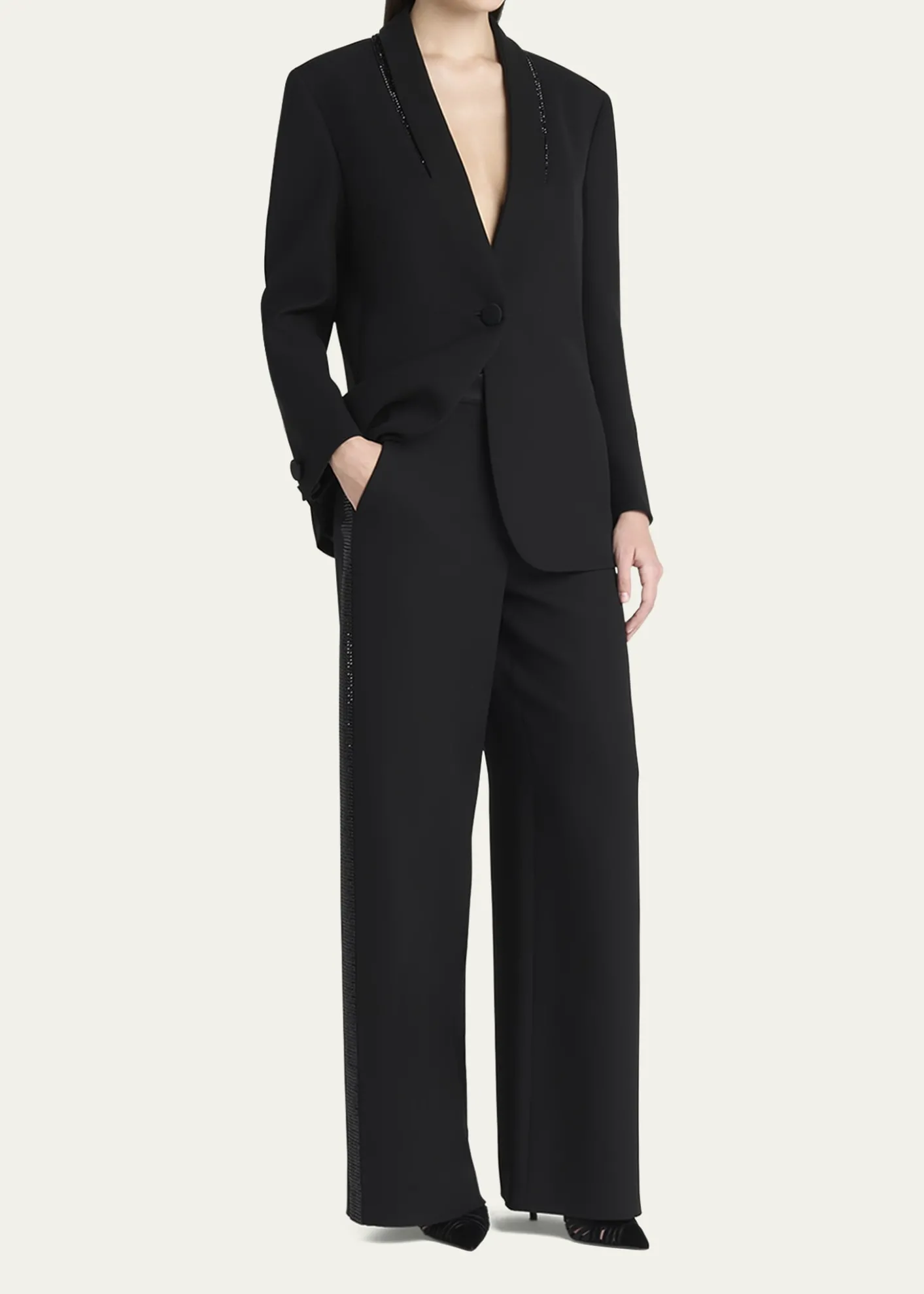 Giorgio ArmaniBeaded Silk Tuxedo Jacket