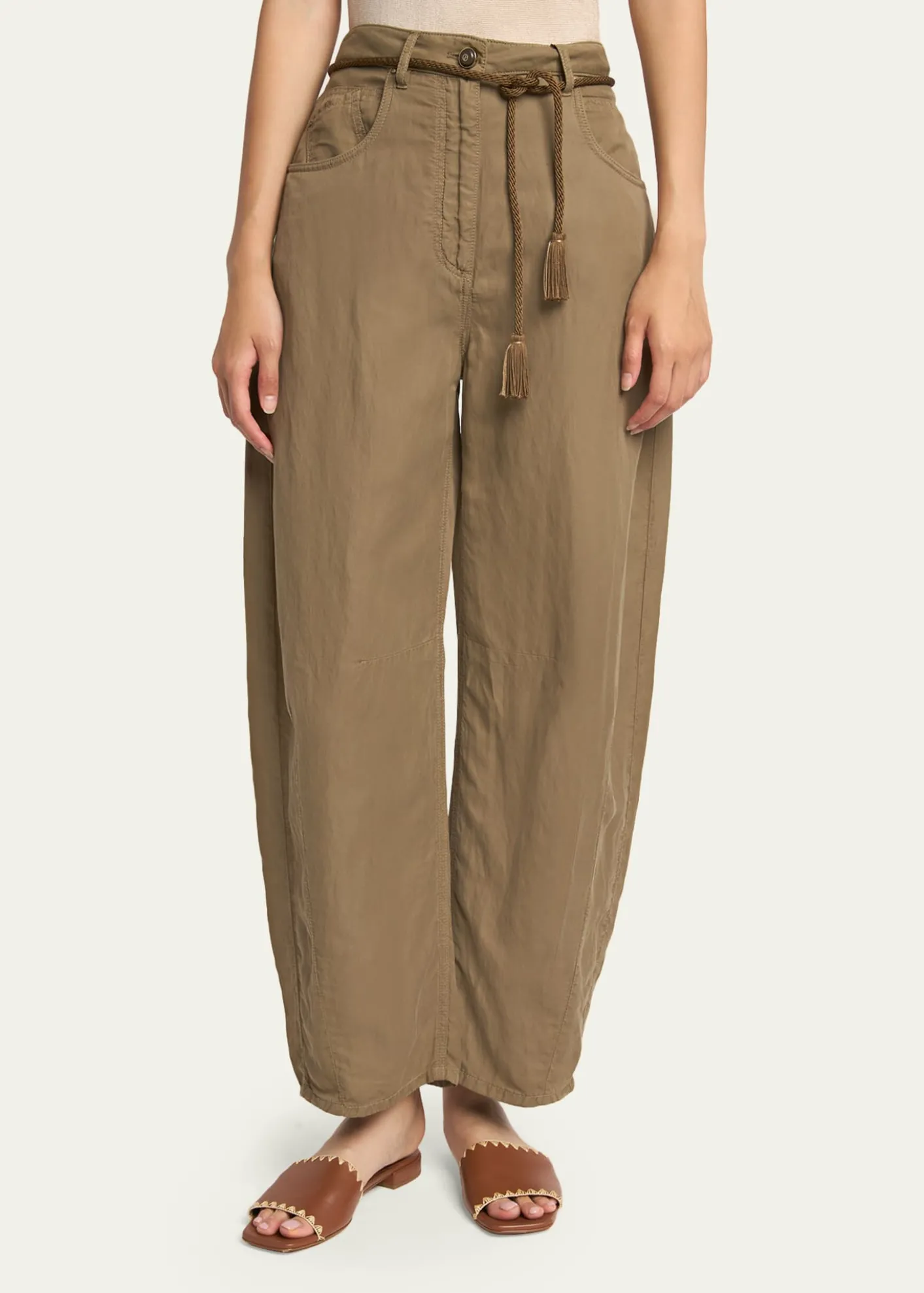 Giorgio ArmaniBelted Barrel-Leg Ankle Pants