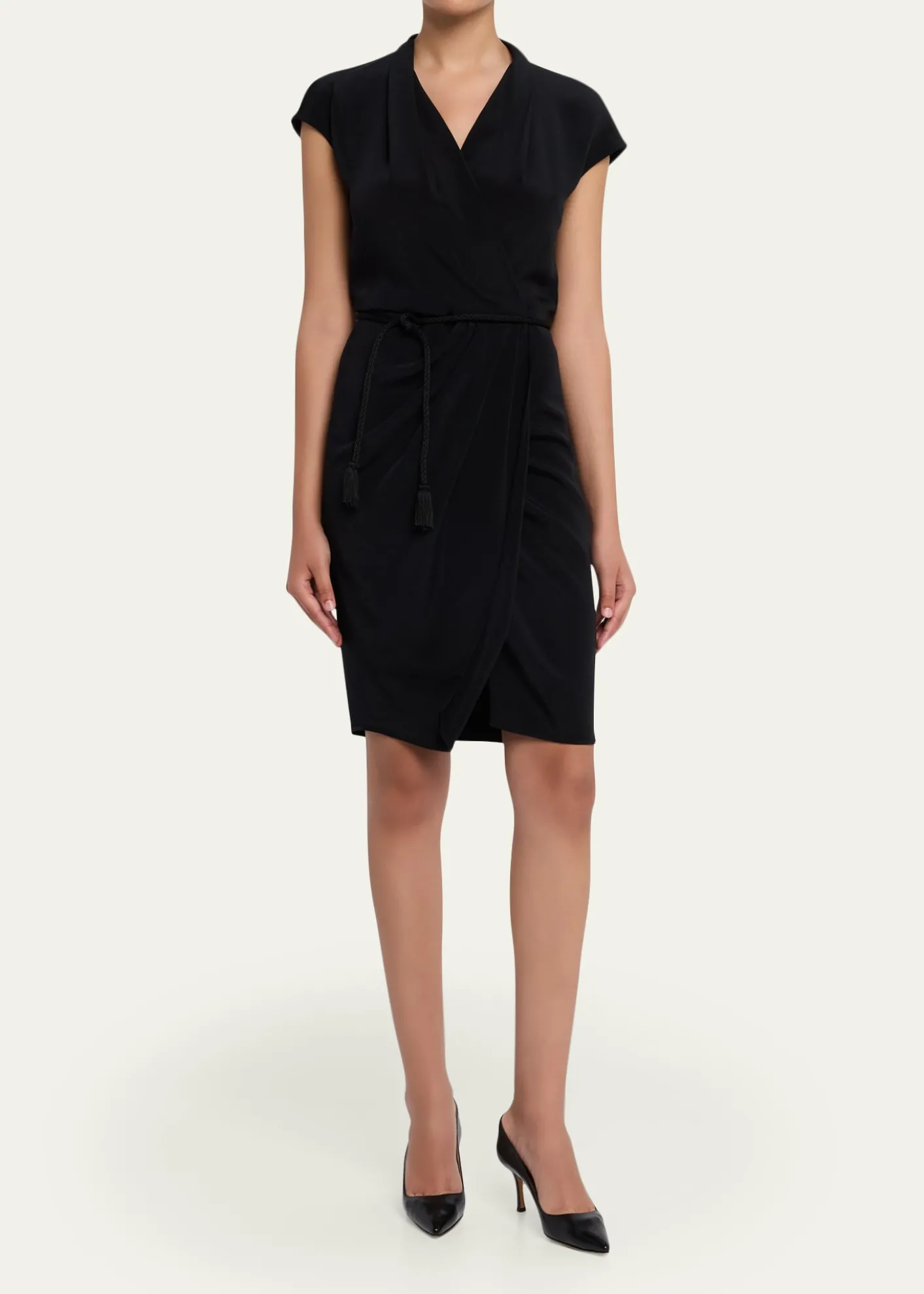 Giorgio ArmaniBelted Cap-Sleeve Jersey Wrap Dress