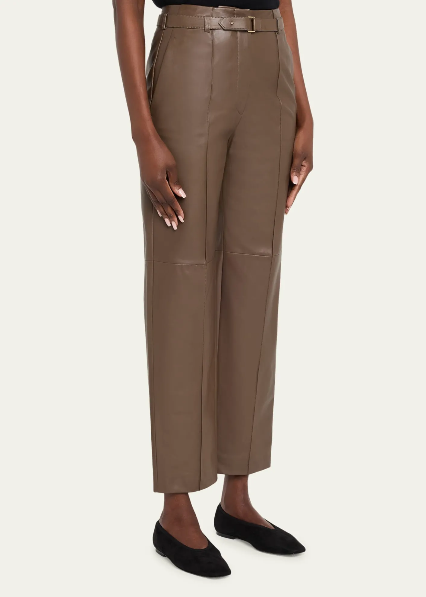 Giorgio ArmaniBelted Nappa Lambskin Straight-Leg Pants