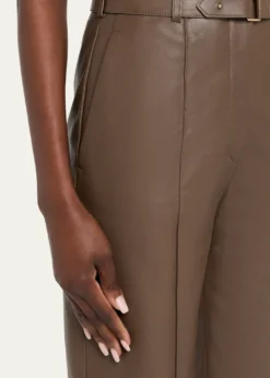 Giorgio ArmaniBelted Nappa Lambskin Straight-Leg Pants