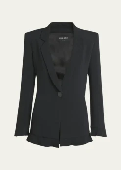 Giorgio ArmaniCady Blazer Jacket with Ruffle Underlay