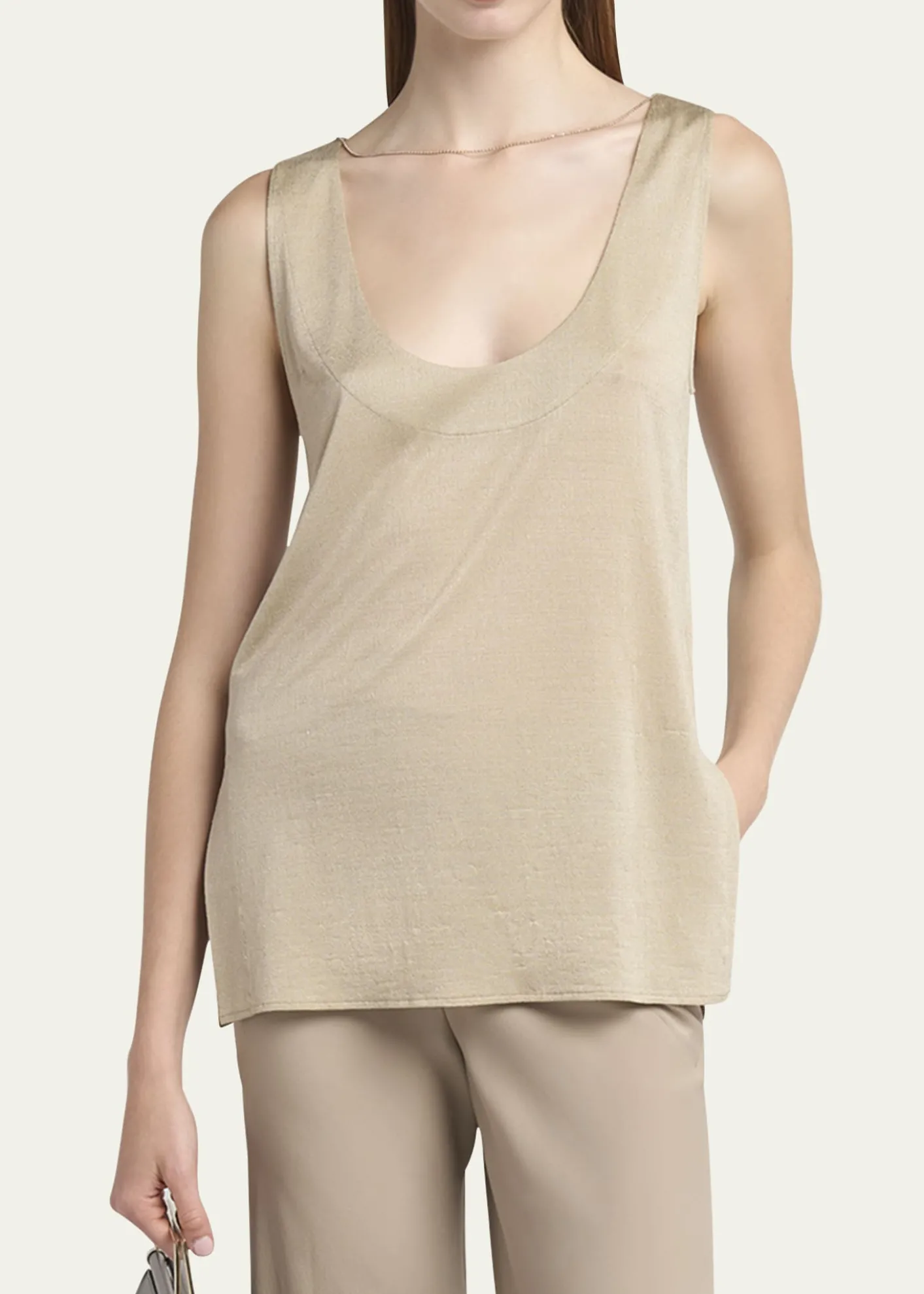 Giorgio ArmaniChain-Necklace Scoop-Neck Shiny Viscose Jersey Tank Top