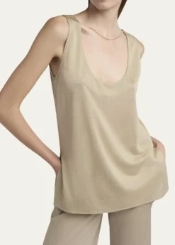Giorgio ArmaniChain-Necklace Scoop-Neck Shiny Viscose Jersey Tank Top