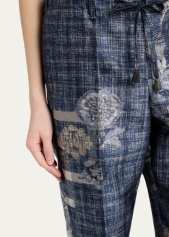 Giorgio ArmaniCheck Floral Jacquard Straight-Leg Ankle Trousers