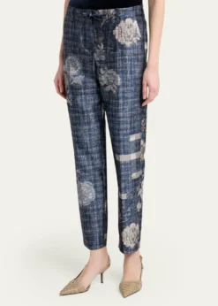 Giorgio ArmaniCheck Floral Jacquard Straight-Leg Ankle Trousers