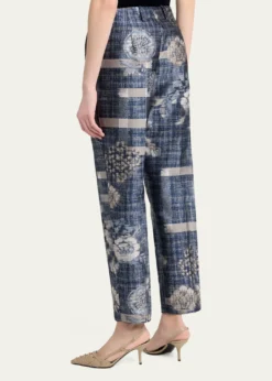Giorgio ArmaniCheck Floral Jacquard Straight-Leg Ankle Trousers