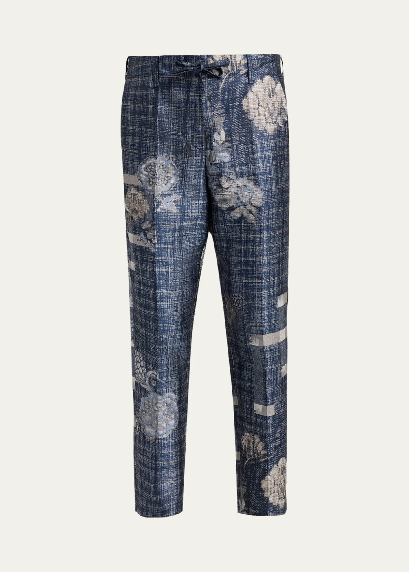 Giorgio ArmaniCheck Floral Jacquard Straight-Leg Ankle Trousers