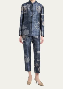 Giorgio ArmaniCheck Floral Jacquard Straight-Leg Ankle Trousers