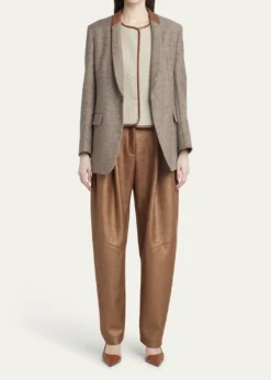 Giorgio ArmaniChevron Wool Single-Breasted Blazer with Leather Trim