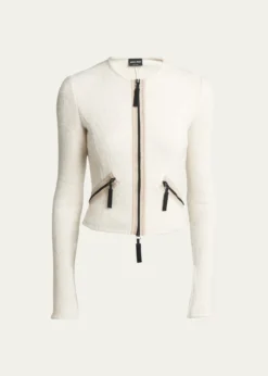 Giorgio ArmaniContrast Grosgrain Zip-Front Cashmere Silk Jacket