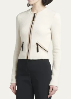 Giorgio ArmaniContrast Grosgrain Zip-Front Cashmere Silk Jacket